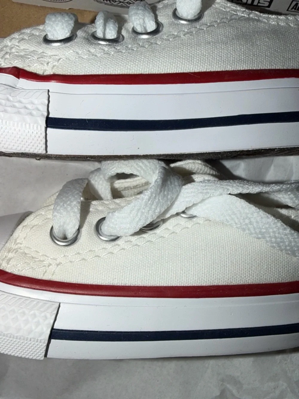 Converse White Canvas Baby Walker Sneakers with Red and Blue Stripe